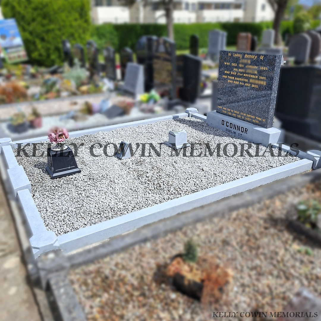 After renovation of restored Blue Pearl memorial and limestone kerbing