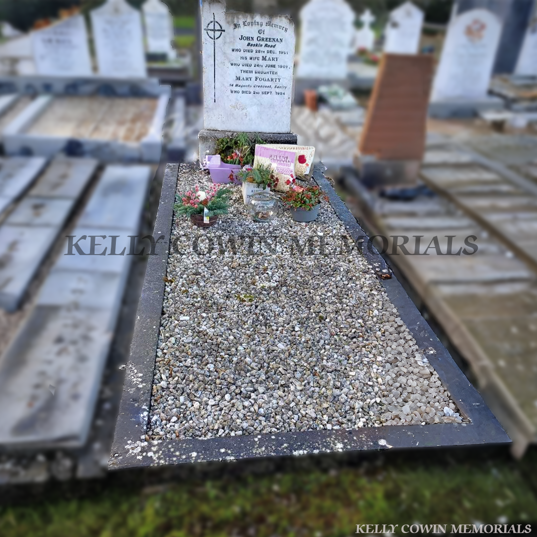 Before  headstone renovation showing grave refurbishment and restored memorial in Ireland