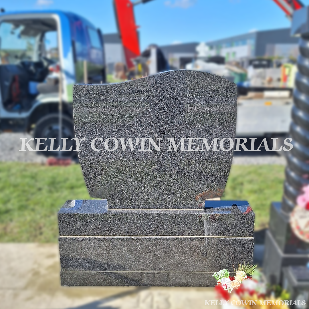 Back view of Rustenburg Granite C1 headstone showing polished granite finish and structure in Dardistown Cemetery
