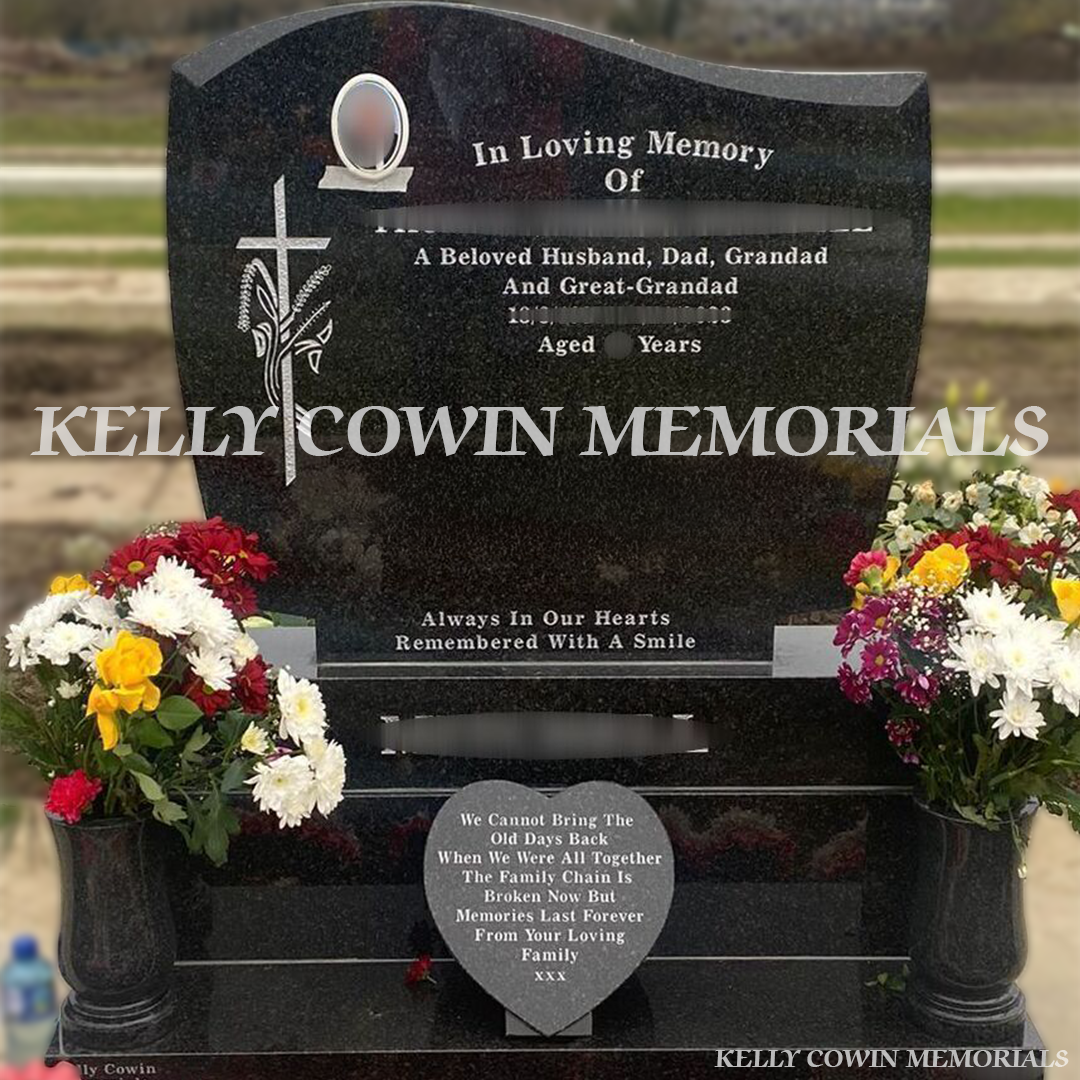 Rustenburg granite C1 headstone on sub base and plinth installed in Balgriffin Cemetery Dublin