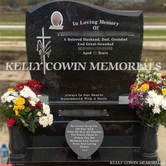 Rustenburg granite C1 headstone on sub base and plinth installed in Balgriffin Cemetery Dublin