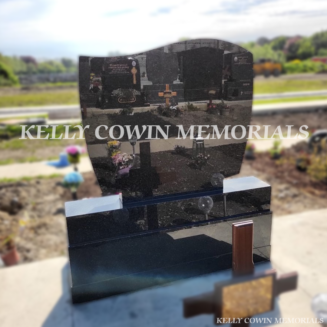Rear view of Rustenburg granite C1 headstone with polished finish in Balgriffin Cemetery Dublin