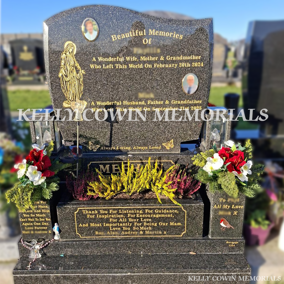 Rustenburg granite C1 headstone erected in Balgriffin Cemetery Dublin by Kelly Cowin Memorials