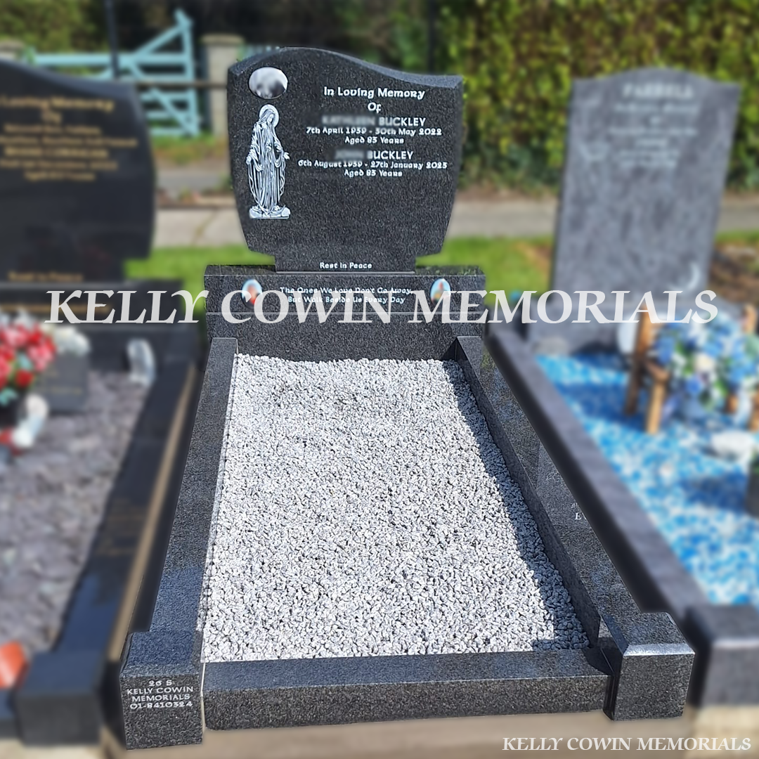 Front view of Rustenburg granite C1 headstone with silver inscription in Whitestown Cemetery