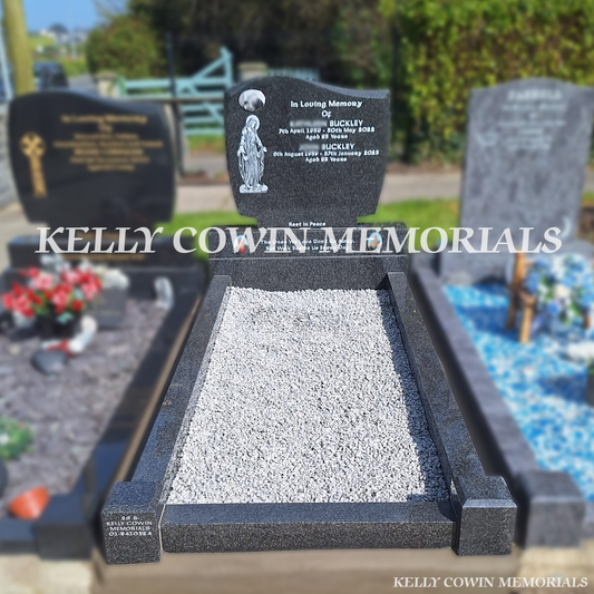 Front view of Rustenburg granite C1 headstone with silver inscription in Whitestown Cemetery