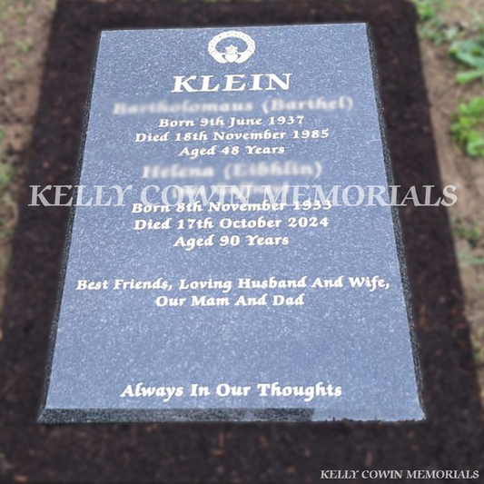 Rustenburg granite headstone with silver inscription in St. Fintan’s Cemetery Sutton by Kelly Cowin Memorials