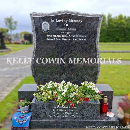 Blue lagoon shield headstone rough edges flemington cemetery
