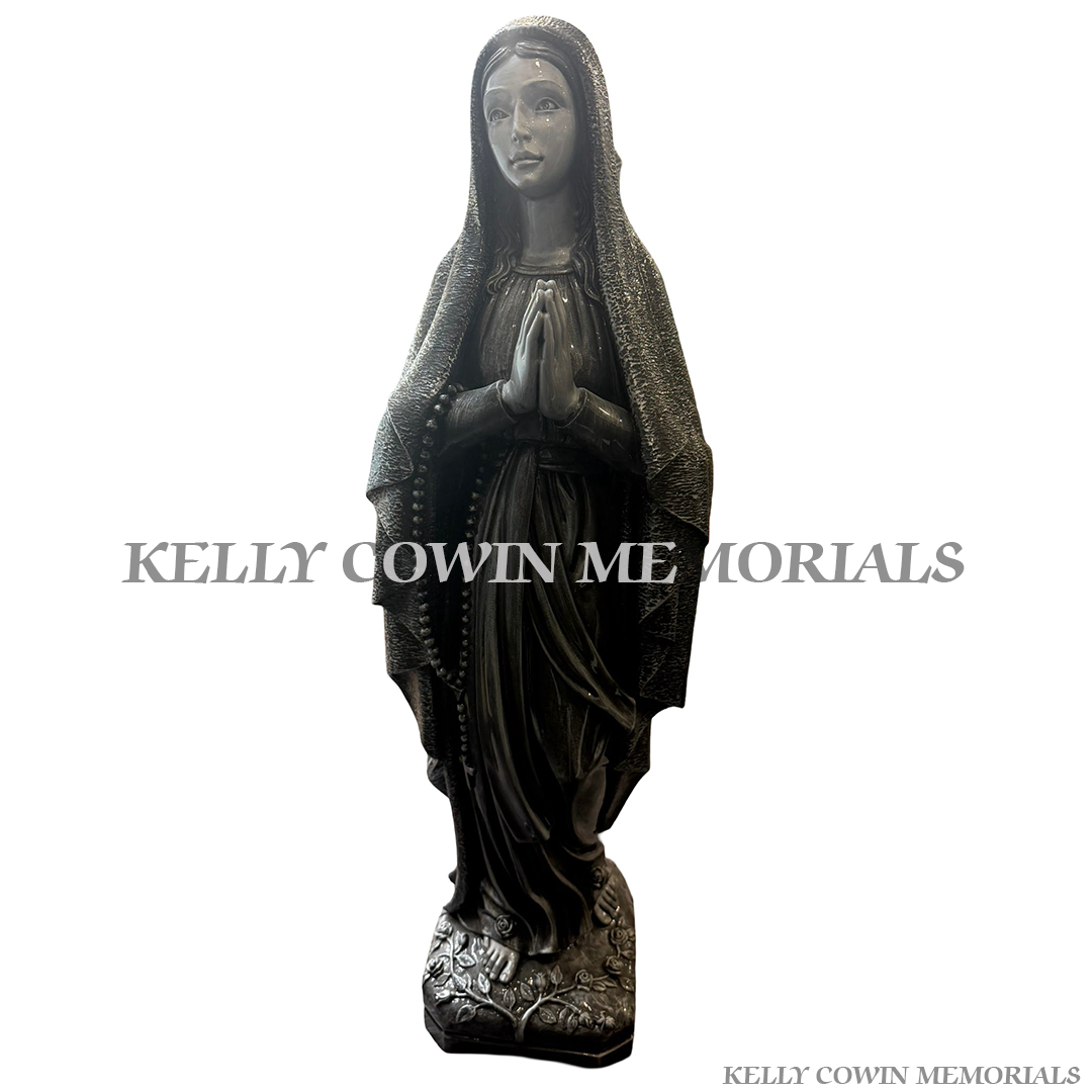 Silver Our Lady Virgin Mary memorial statue for graveside ornament in Ireland by Kelly Cowin Memorials