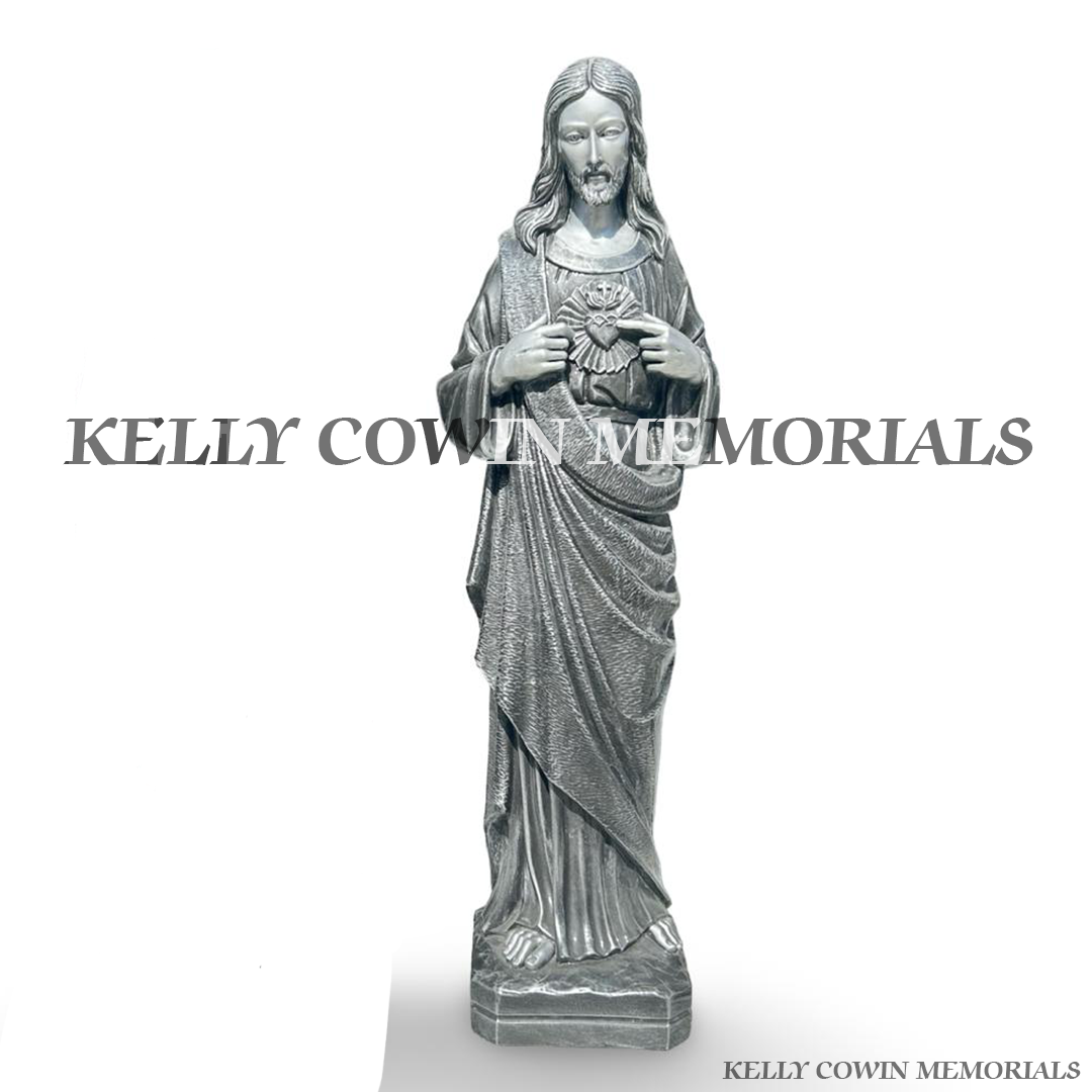 Front view of silver Our Lord memorial statue