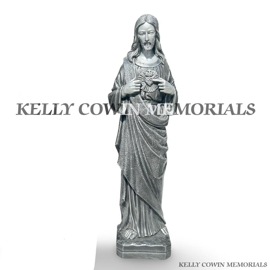 Front view of silver Our Lord memorial statue
