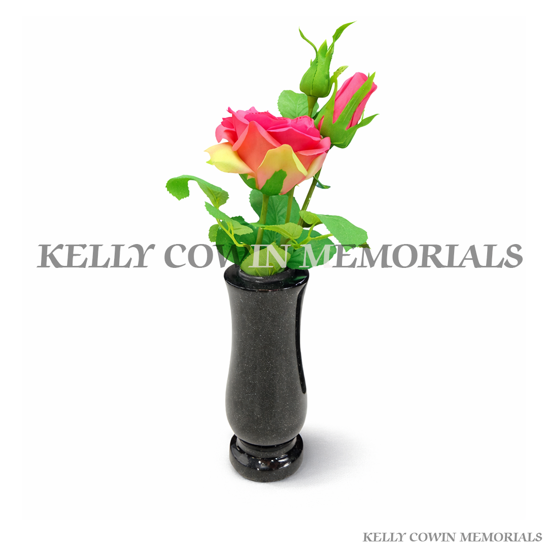 Small black granite memorial vase with flowers for headstone grave accessory Ireland