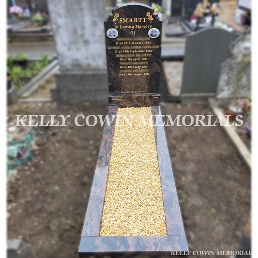 Full-length polished granite headstone and grave surround installed in Glasnevin Cemetery by Kelly Cowin Memorials.