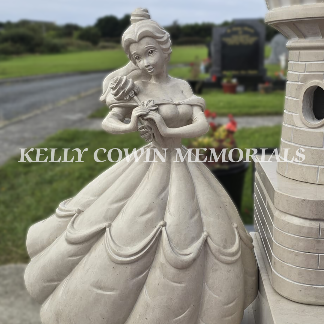 Carved stone princess statue from children’s castle memorial in County Clare.