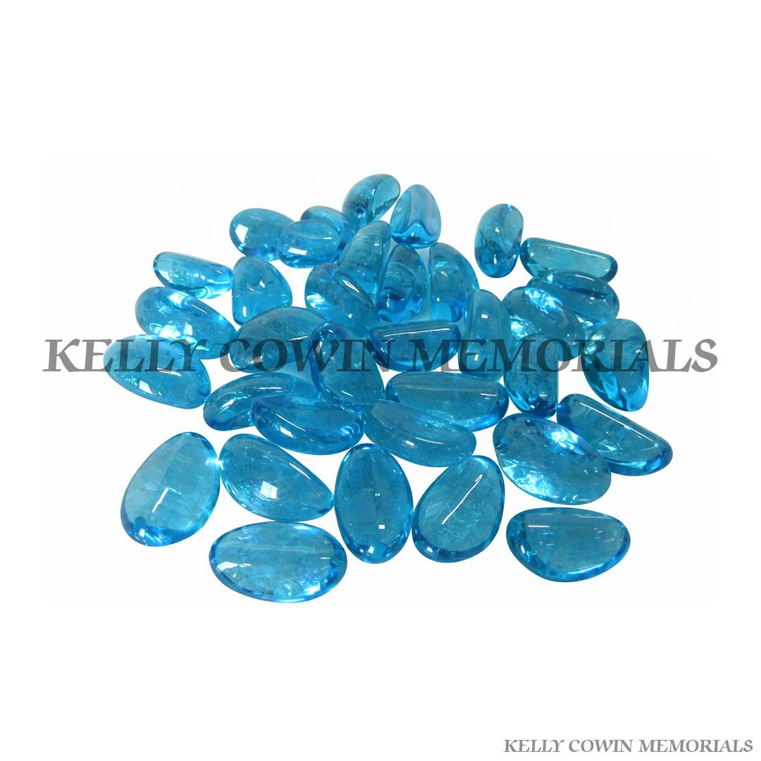 Turquoise glass chippings decorative blue stones for graves and gardens in Ireland