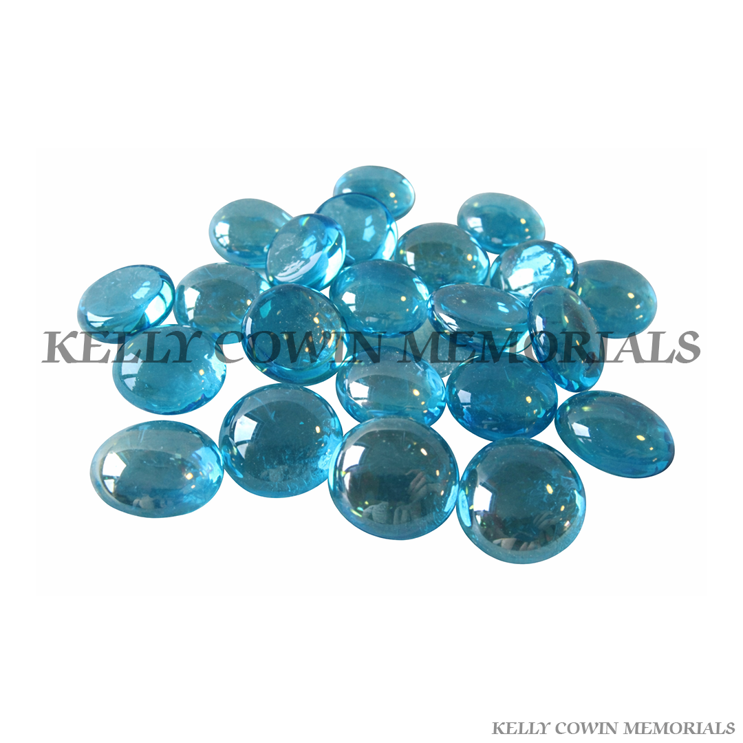Turquoise glass chippings decorative blue stones for graves and gardens in Ireland