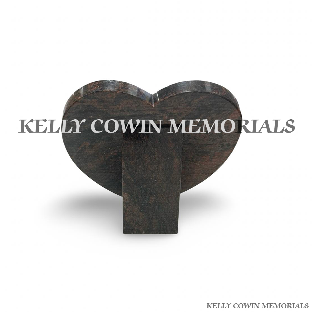 Back view of 12 inch Pandora granite heart memorial plaque with 23.5-carat gold leaf inscription and polished finish handcrafted by Kelly Cowin Memorials for cemeteries and memorial gardens across Dublin and Ireland.
