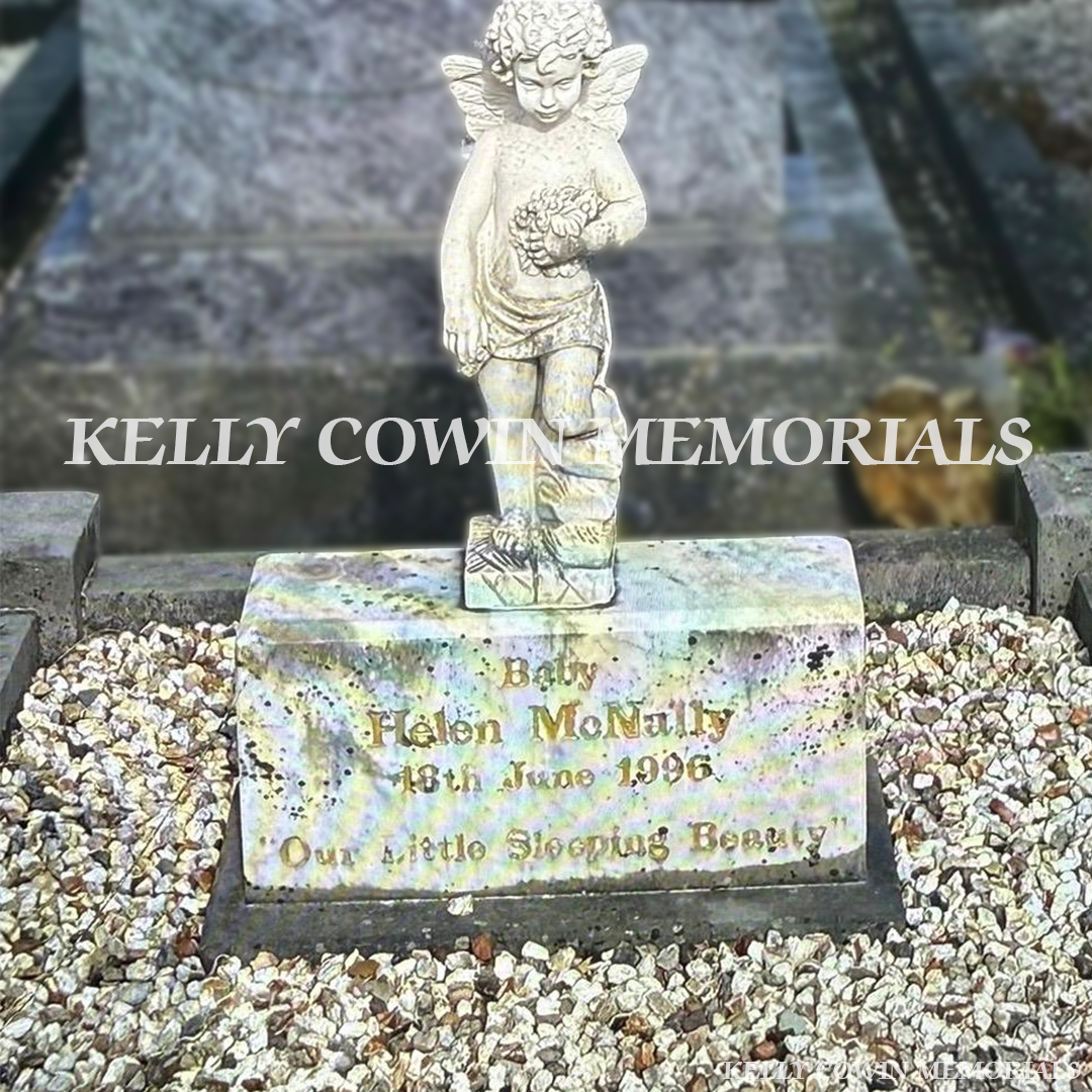 Before renovation of limestone kerbing and angel memorial in Balbriggan cemetery