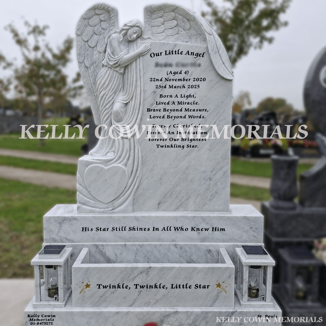 White Marble Angel Headstone | Balgriffin Cemetery - Kelly Cowin Memorials