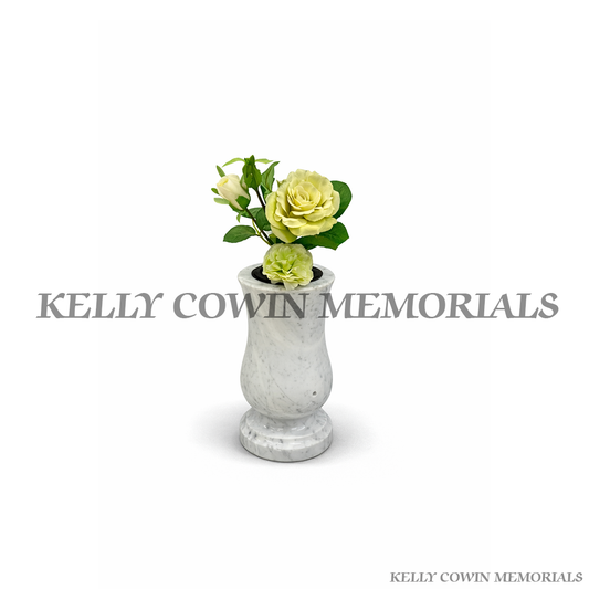 White marble tall memorial vase grave flower holder Ireland