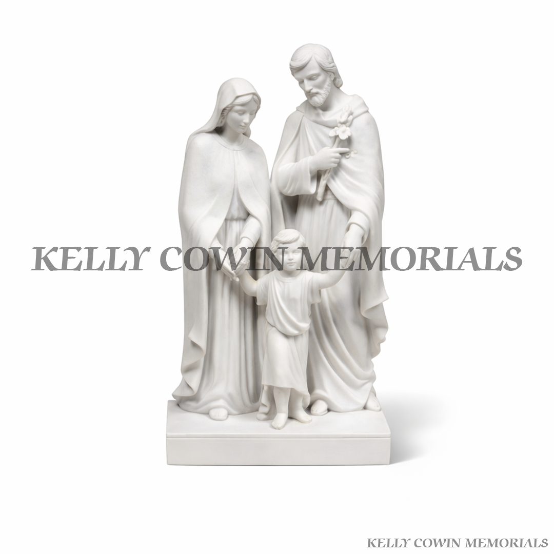 White Our Family Holy Family memorial statue grave ornament for headstone in Ireland
