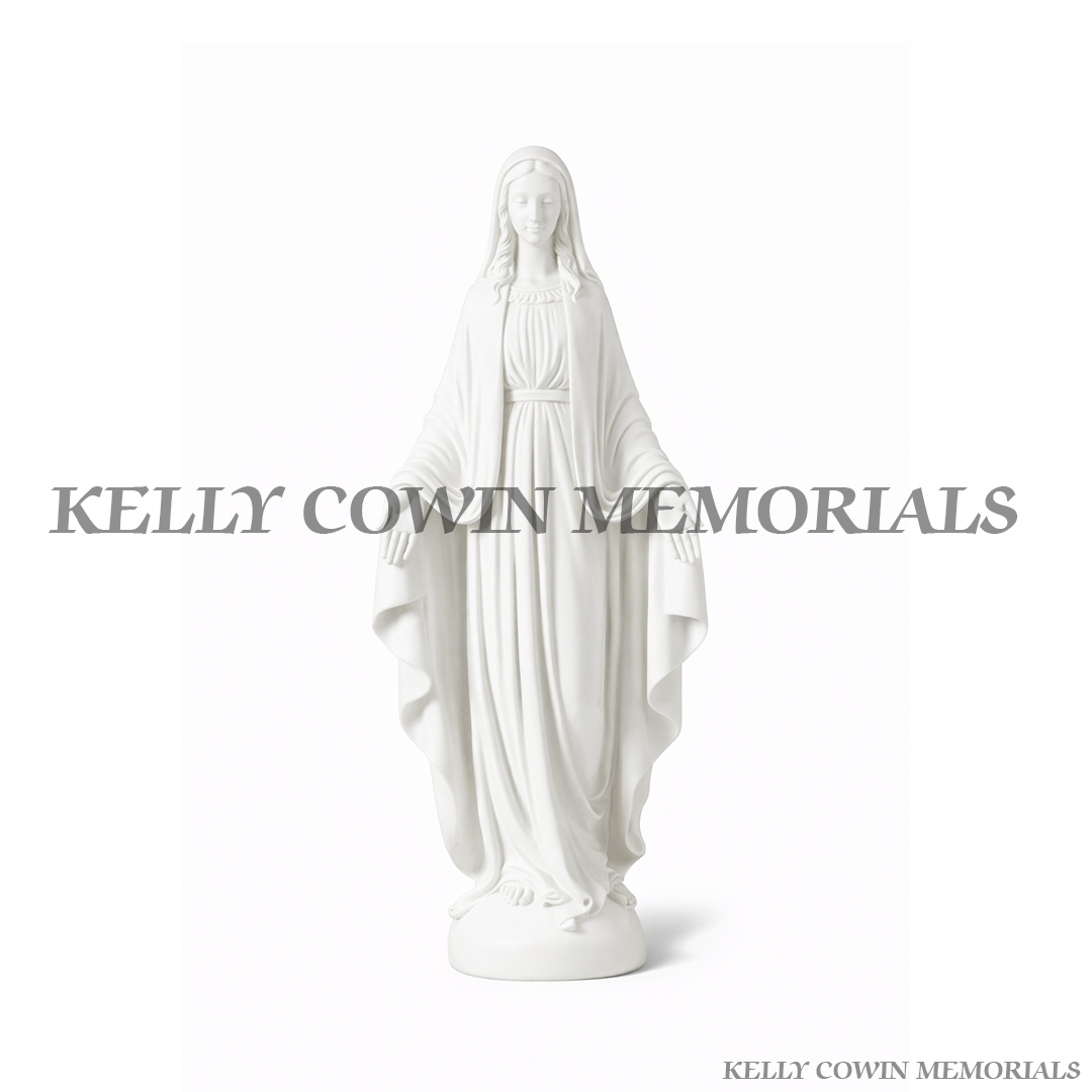White Virgin Mary memorial statue for grave headstone ornament in Ireland