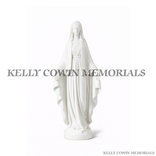 White Virgin Mary memorial statue for grave headstone ornament in Ireland