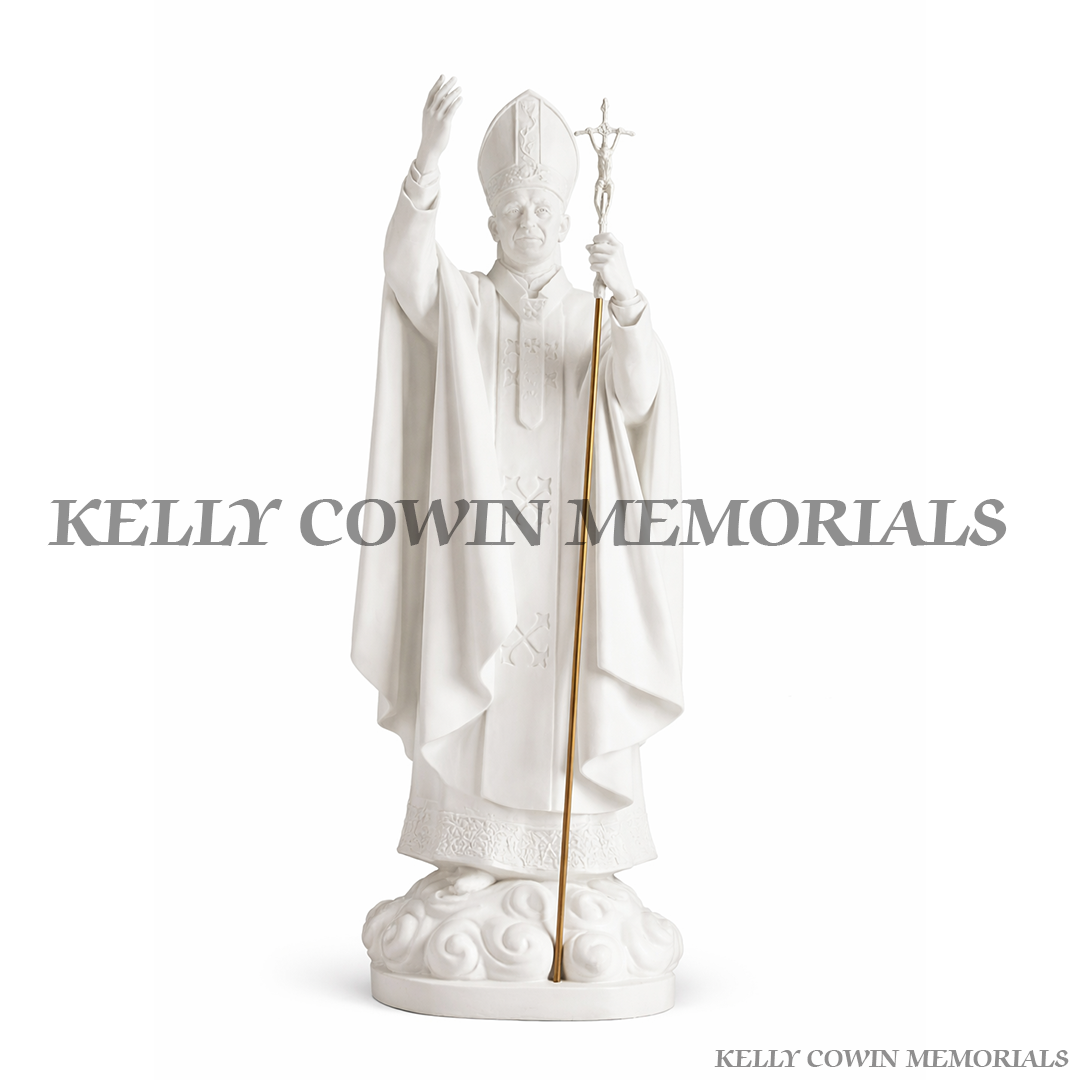 White Pope John Paul II memorial statue for grave ornament in Ireland with blessing pose