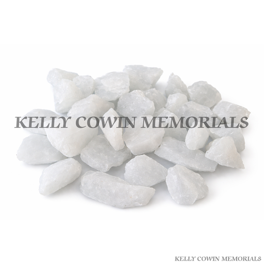 White Portuguese quartz decorative grave stone supplied in Dublin by Kelly Cowin Memorials with nationwide delivery across Ireland.
