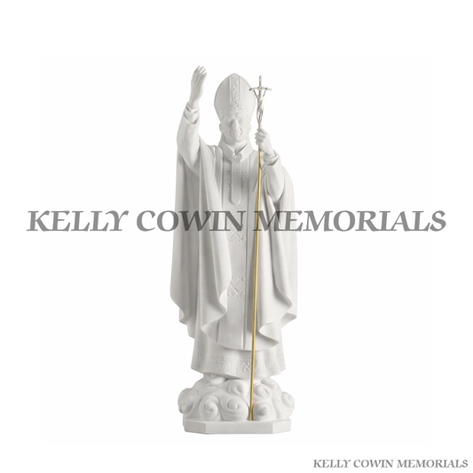 White Pope John Paul II memorial statue for grave and headstone in Ireland