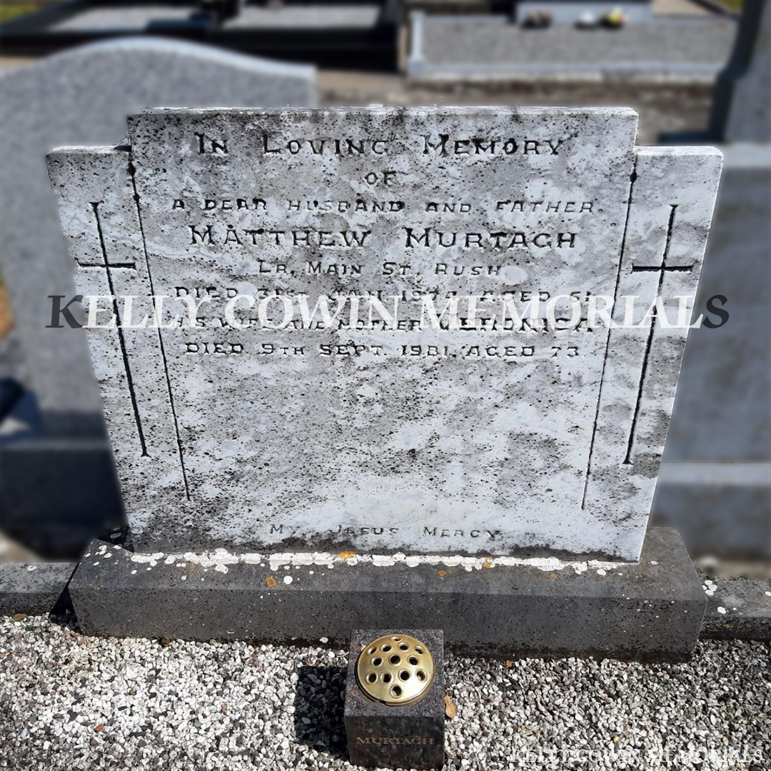 Before renovation of white marble memorial and limestone kerbing in Whitestown Cemetery