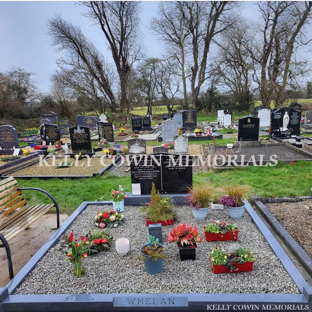  After of grave renovation with new stone chippings and cleaned memorial plot in Dublin Ireland