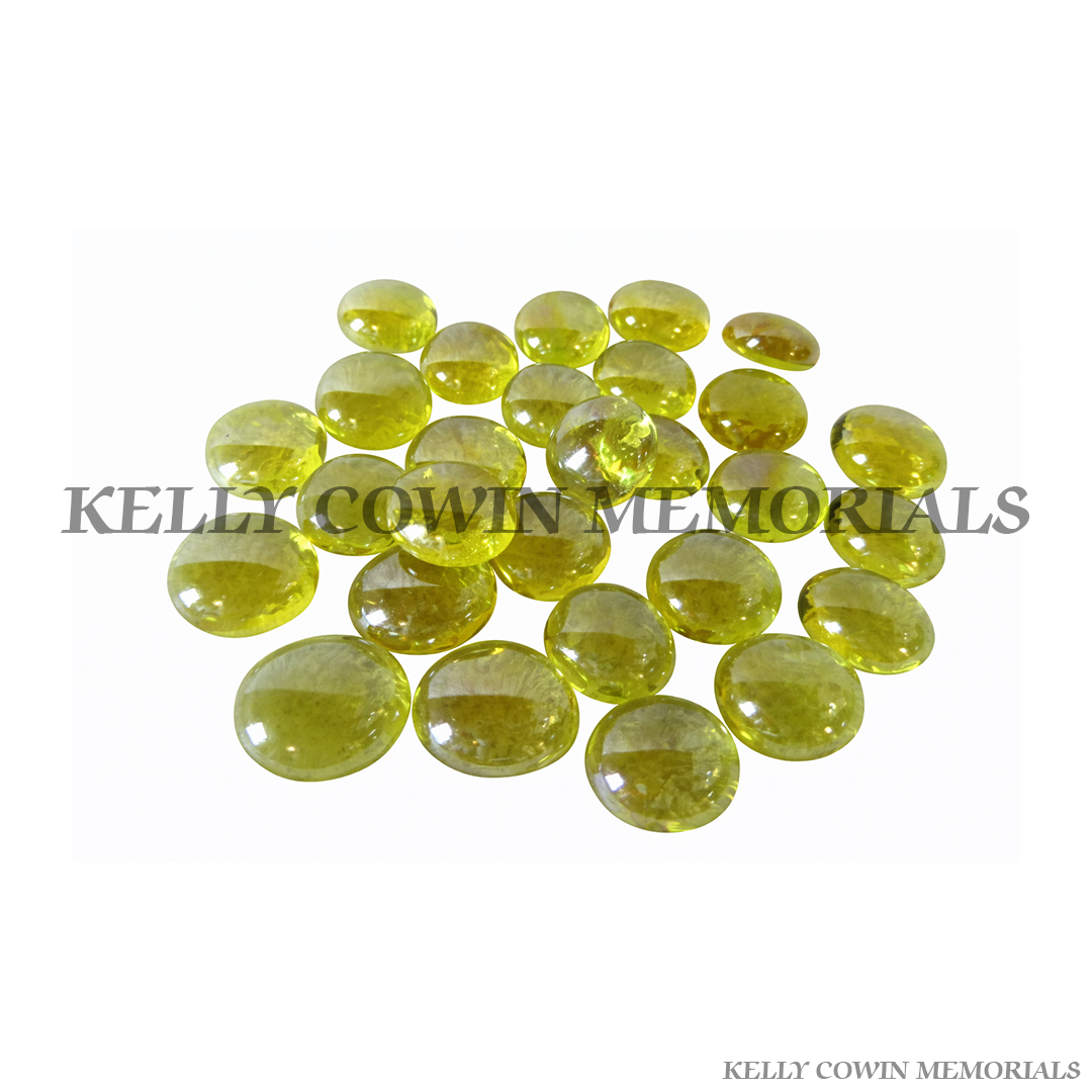 Yellow polished beads for grave memorial supplied in Dublin by Kelly Cowin Memorials with nationwide delivery across Ireland.