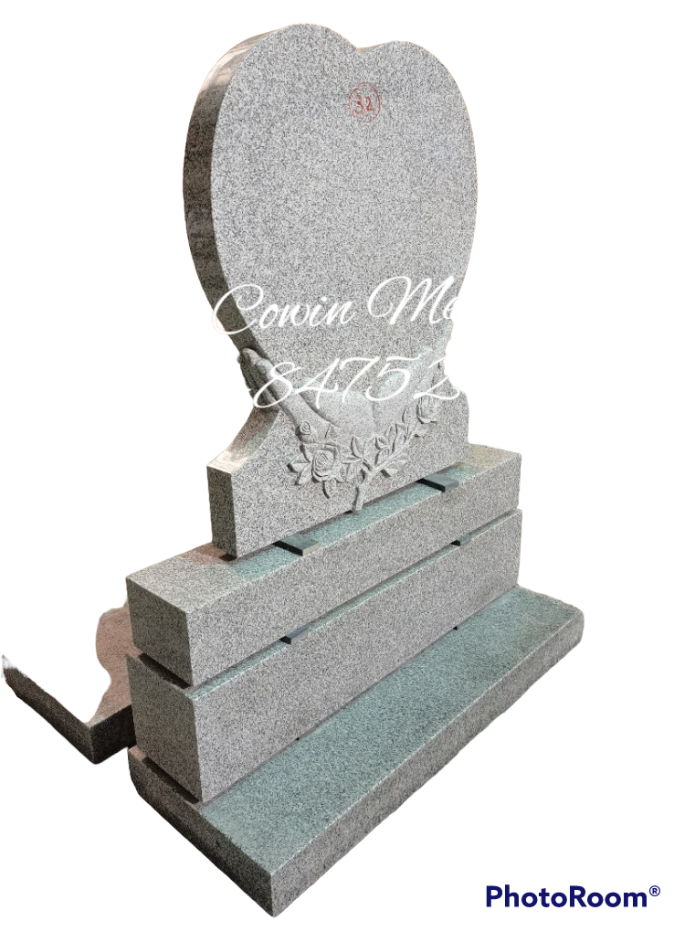 H076 - Grey Granite Heart Headstone