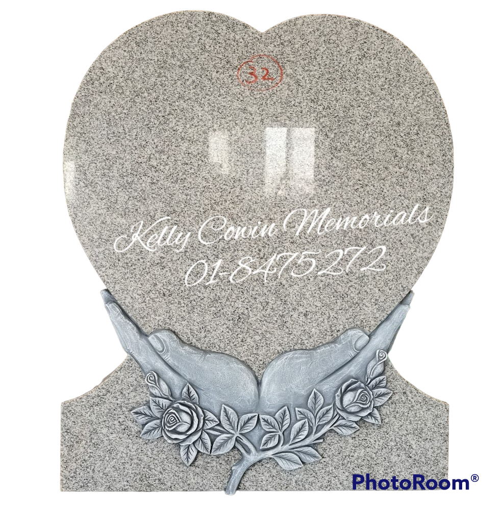 H076 - Grey Granite Heart Headstone