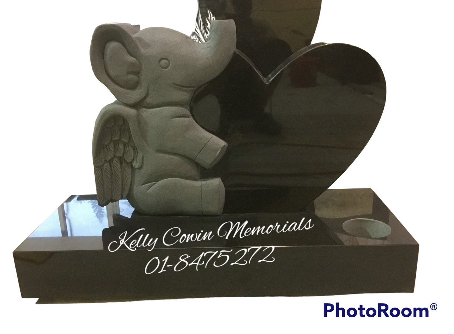 H074 - Granite Heart Elephant Headstone