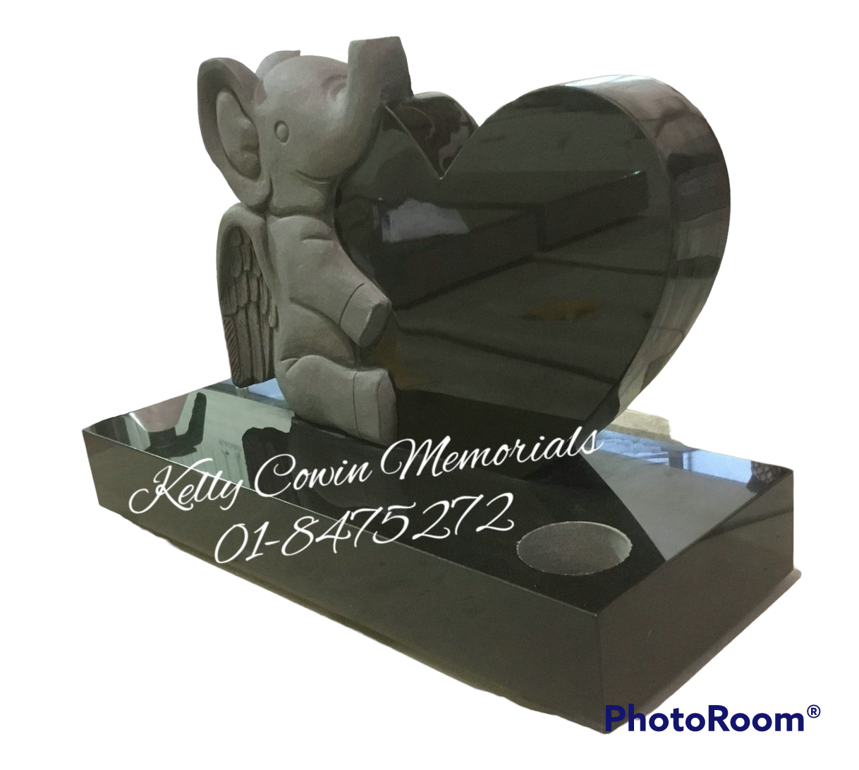 H074 - Granite Heart Elephant Headstone