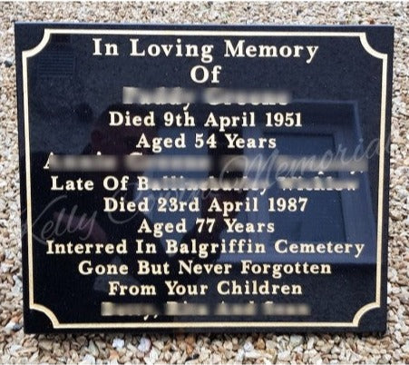Granite Plaque 001 - Dublin Headstones - Glasnevin - Balgriffin - Fingal - Dardistown -  Kelly Cowin Memorials
