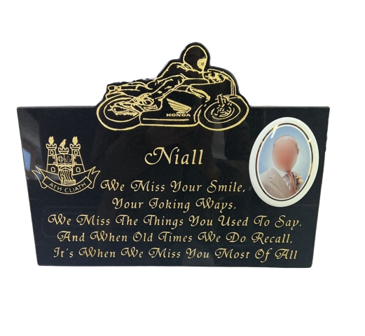 Motorbike Plaque 001 - Dublin Headstones - Glasnevin - Balgriffin - Fingal - Dardistown -  Kelly Cowin Memorials